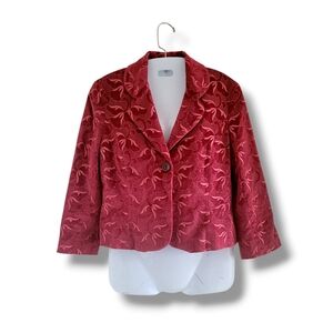 Searle | Cute VTG Burgundy Floral Jacquard 3/4 Sleeve Short Jacket (SIZE 8)